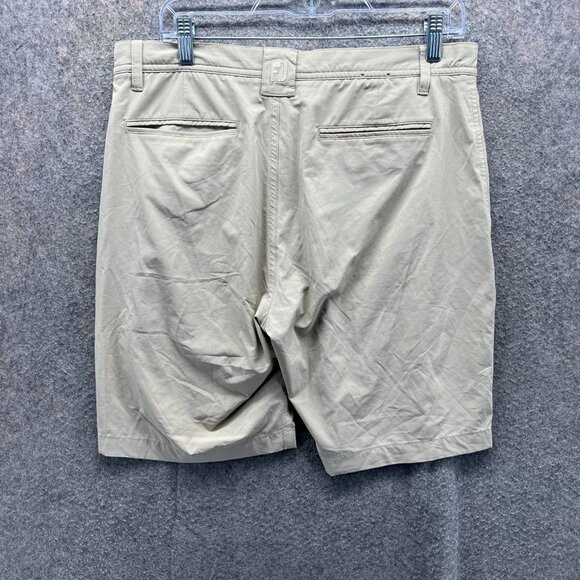 Footjoy Polo Shorts Men 33 Khaki Chino Flat Polyester Tan Beige Golf Performance - Picture 2 of 11